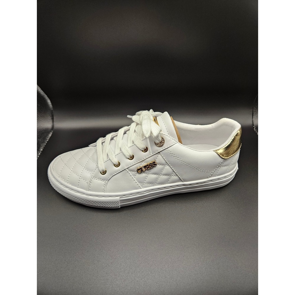 Guess Womens White Quilted Gold Accent Low Top Fashion Sneakers Size 9M - Picture 2 of 14